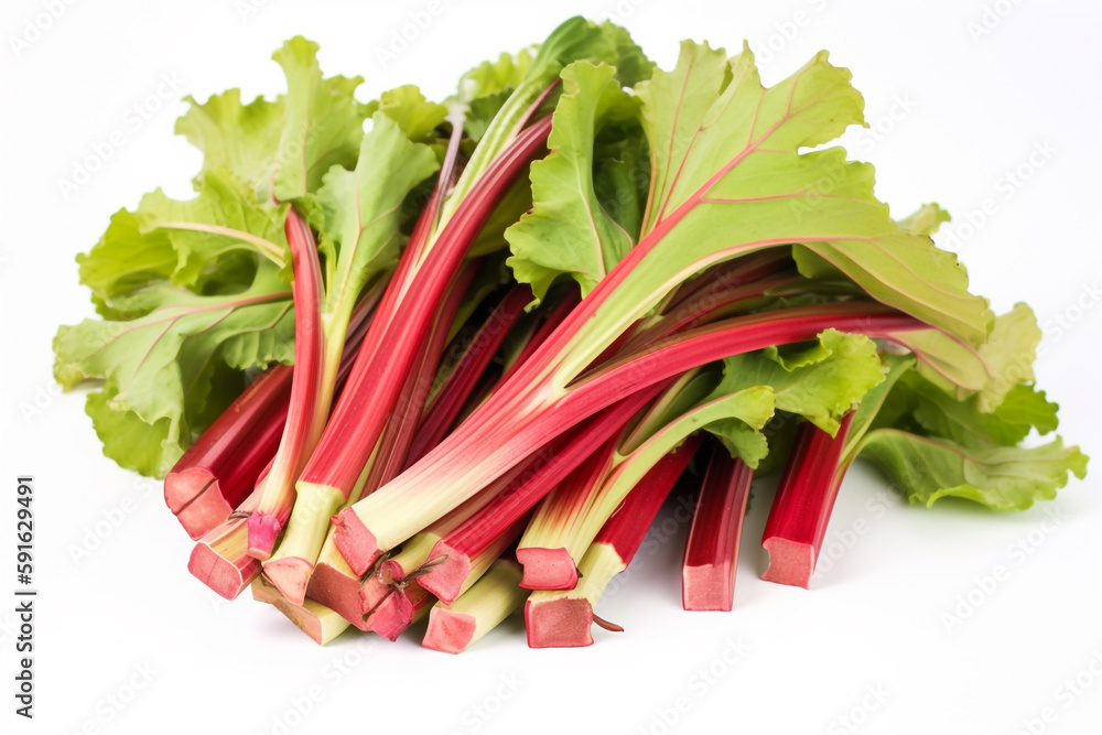 A bunch of rhubarb on a white background A bunch of rhubarb on a white background