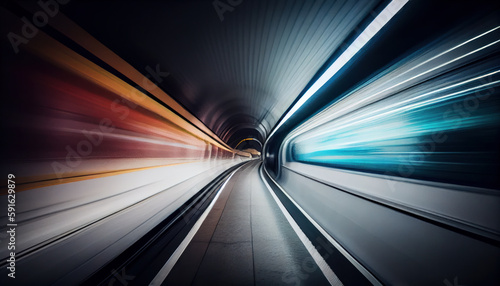 Abstract colorful concentric light trail accelerating through a tunnel. AI generated © ArtStage