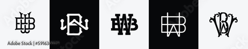 Initial letters BW Monogram Logo Design Bundle