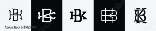Initial letters BK Monogram Logo Design Bundle
