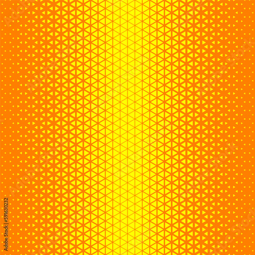 Orange yellow halftone triangles pattern. Abstract geometric gradient background. Vector illustration.