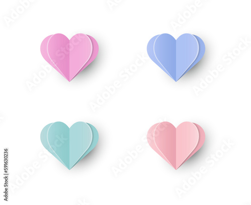 Paper cut heart icon collection. Paper decorations. Love symbols for Valentine’s Day, Mother’s Day and Women’s Day. Vector illustration