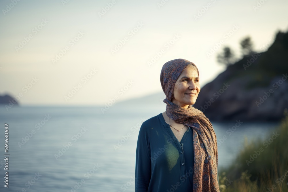 Portrait of a beautiful muslim woman in a headscarf on the seashore Portrait of a beautiful muslim woman in a headscarf on the seashore