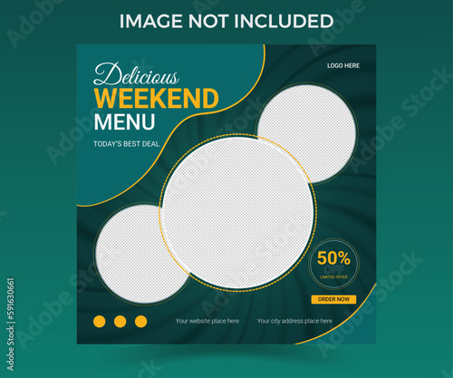 Delicious food menu social media banner post vector template. Special food menu promotion social media post banner square template.