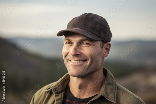 Portrait of a smiling man in cap standing on top of a mountain © Robert MEYNER