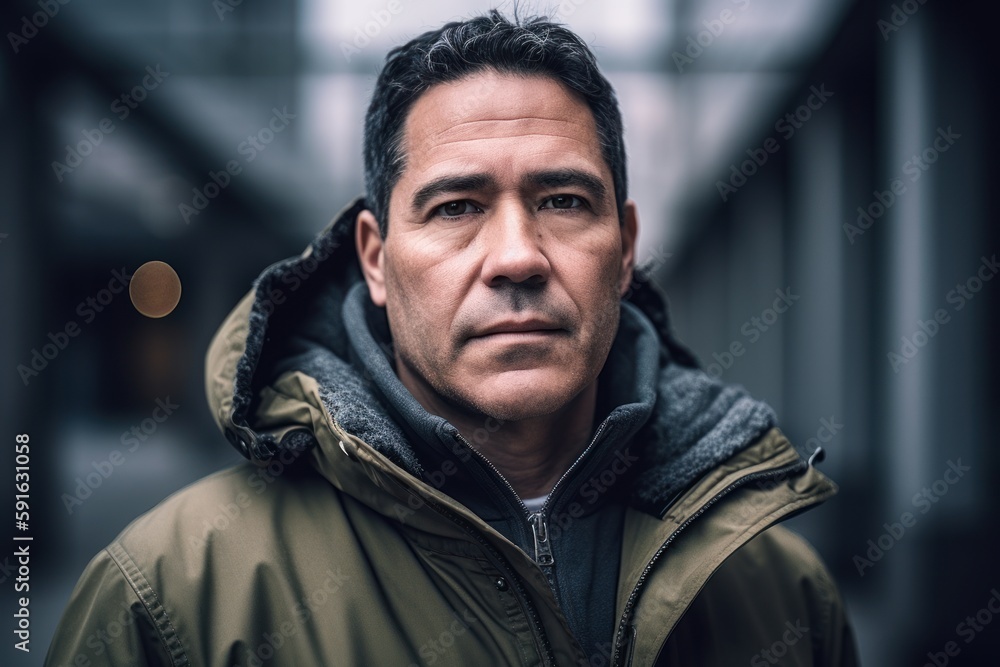 Portrait of a handsome middle aged man in a winter jacket. Portrait of a handsome middle aged man in a winter jacket.