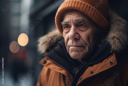 Portrait of an elderly man in the city at winter time. © Robert MEYNER