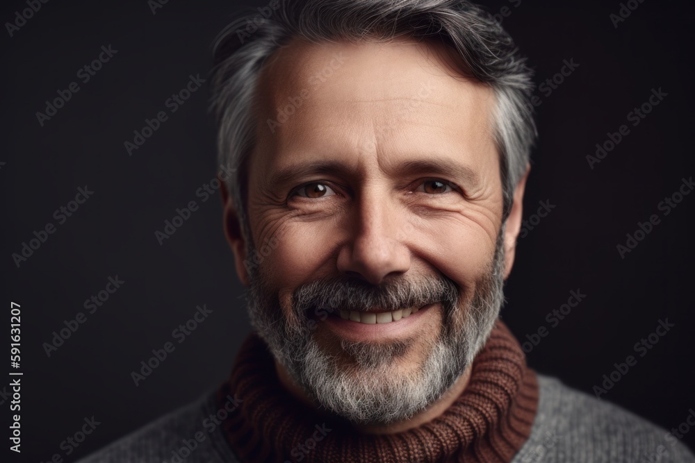 Portrait of a handsome middle-aged man in a gray sweater and scarf Portrait of a handsome middle-aged man in a gray sweater and scarf