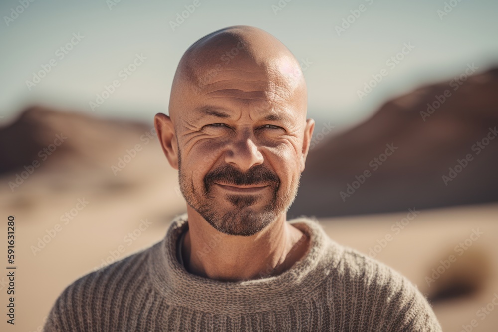 Portrait of a smiling middle-aged man in the desert. Portrait of a smiling middle-aged man in the desert.