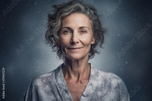 Portrait of beautiful senior woman with grey hair. Studio shot.