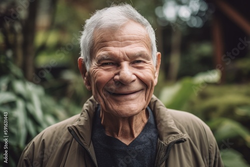 Portrait of senior man smiling and looking at camera in the garden © Robert MEYNER