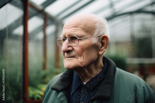 Portrait of senior man with eyeglasses looking at camera in greenhouse © Robert MEYNER