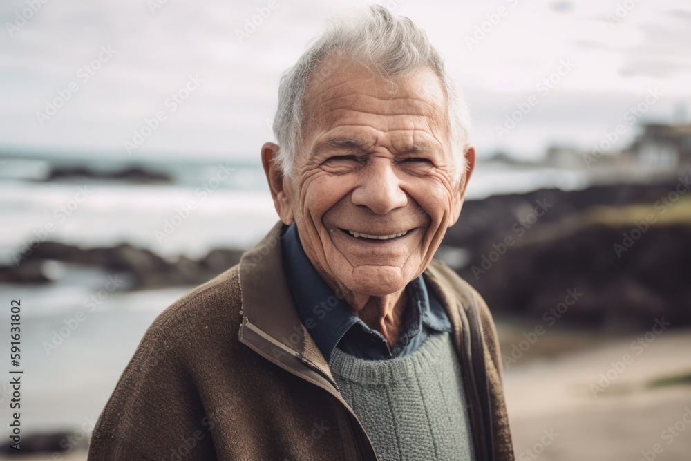 Portrait of senior man smiling at camera on the seashore Portrait of senior man smiling at camera on the seashore
