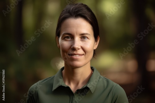 Portrait of a beautiful middle-aged woman in a green shirt