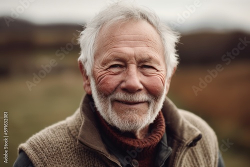 Portrait of senior man with grey hair in the countryside on a sunny day