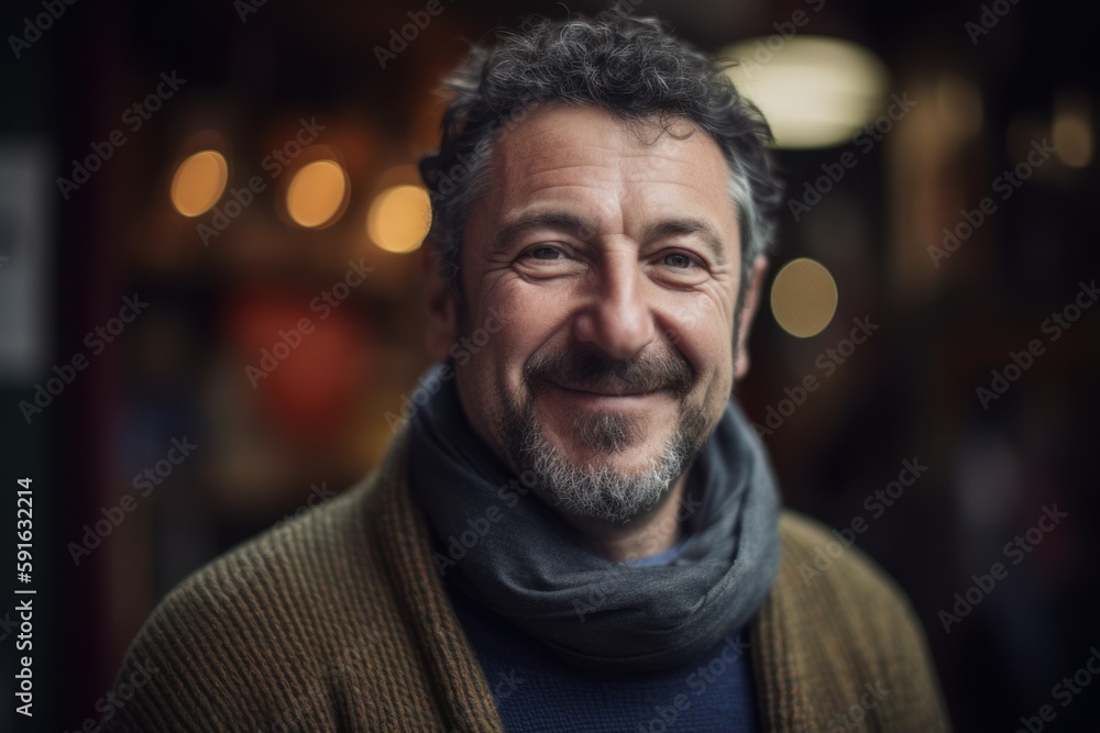 Portrait of a smiling middle-aged man in a pub. Portrait of a smiling middle-aged man in a pub.