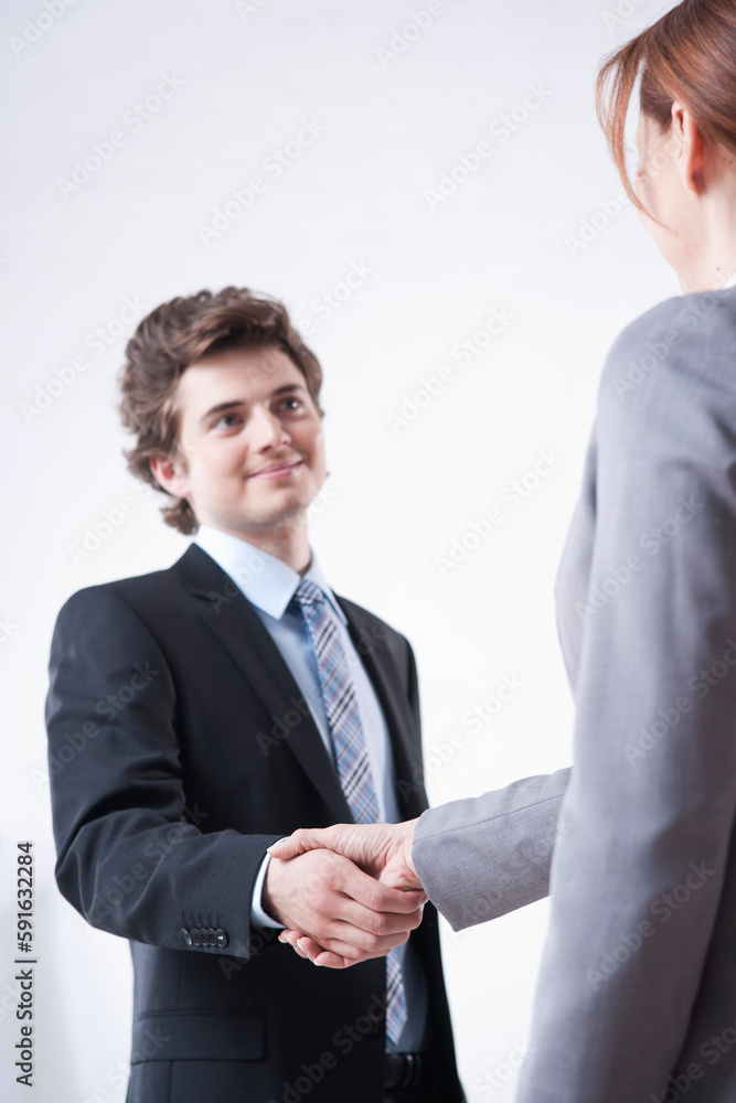 Young Businessman Shaking Hands with Businesswoman Young Businessman Shaking Hands with Businesswoman
