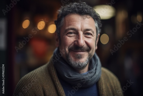 Portrait of a smiling middle-aged man in a pub.