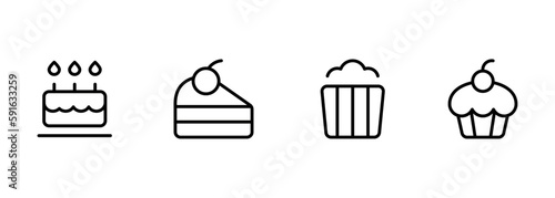 Cake cupcake pastry icon set. bakery pie tart icons, Vector graphic illustration. Suitable for website design, logo, app, template, and ui.