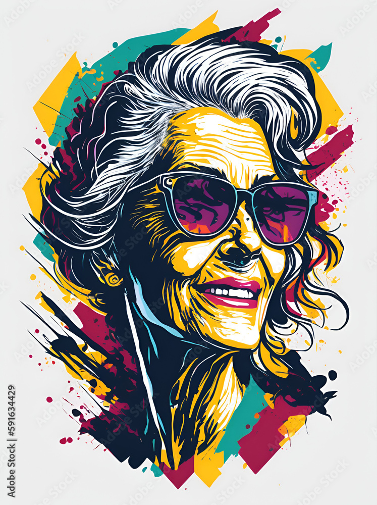 Happy woman in sunglasses. AI generated illustration