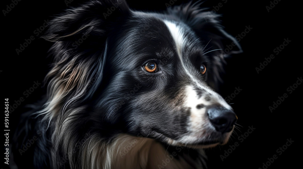 border collie portrait on black Generative AI border collie portrait on black Generative AI