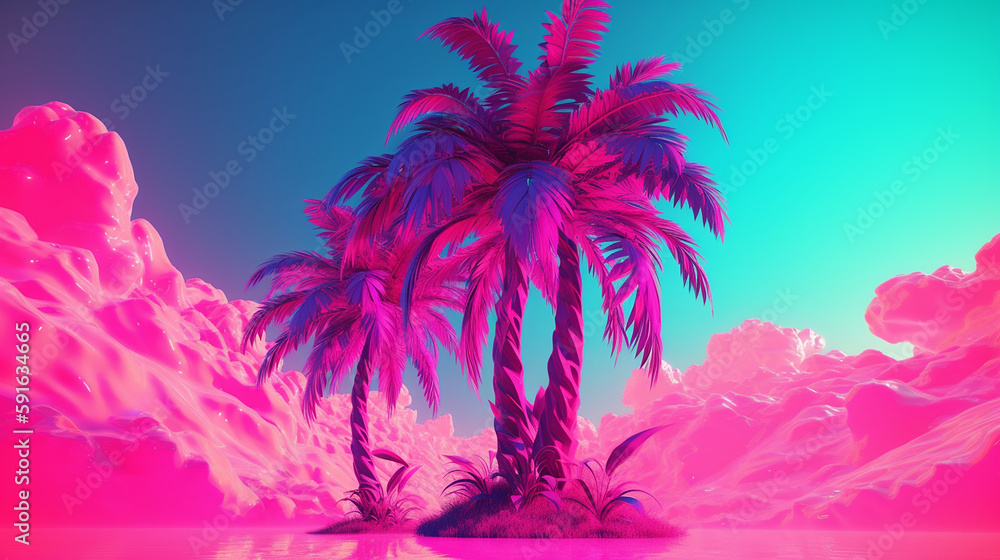  glitch palm tree in synthwave psychedelic vibrant colors Generative AI