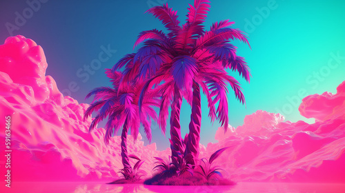  glitch palm tree in synthwave psychedelic vibrant colors Generative AI