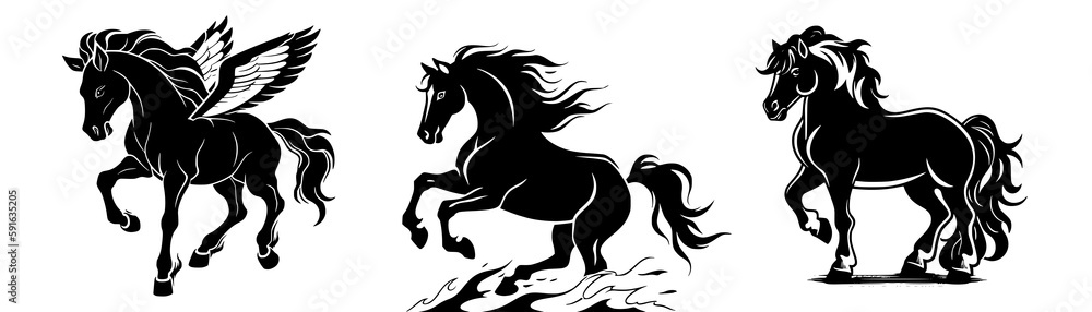 Obraz premium Horse black filled vector Illustration silhouette icon t-shirts cards