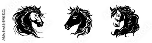 Horse head black filled vector Illustration silhouette icon t-shirts cards