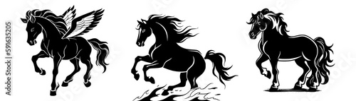 Horse black filled vector Illustration silhouette icon t-shirts cards