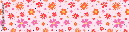 Floral seamless pattern. Spring background with blowing flowers. Banner. Vector illustration