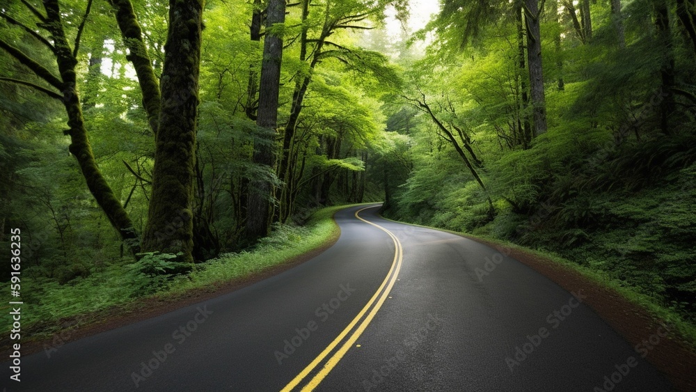 Lost in the Majesty of Nature: Journeying Along the Verdant Asphalt Road of the Forest Lost in the Majesty of Nature: Journeying Along the Verdant Asphalt Road of the Forest