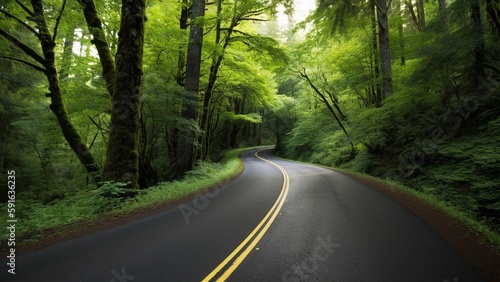 Lost in the Majesty of Nature: Journeying Along the Verdant Asphalt Road of the Forest