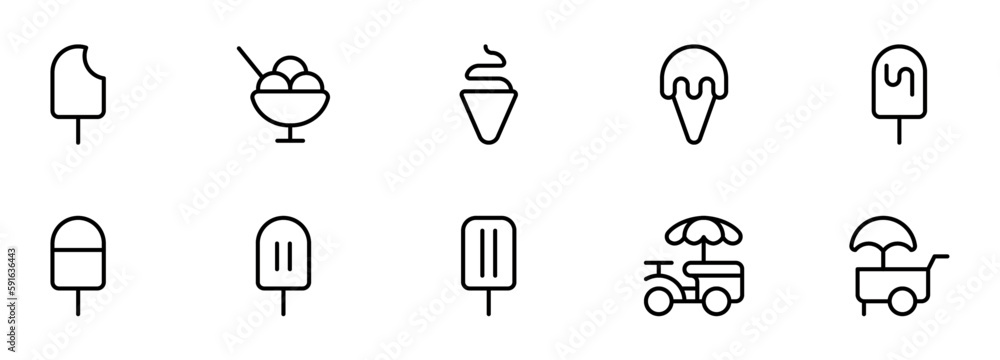 ice cream icon vector set design with Editable Stroke. Line, Solid, Flat Line, thin style and Suitable for Web Page, Mobile App, UI, UX design. ice cream icon vector set design with Editable Stroke. Line, Solid, Flat Line, thin style and Suitable for Web Page, Mobile App, UI, UX design.