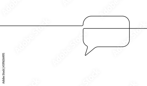 Speech bubble. Communication hand drawn continuous line. Black icon talk isolated on white background. Comment discussion. Symbol dialog. Balloon quote. Modern abstract design. Vector illustration