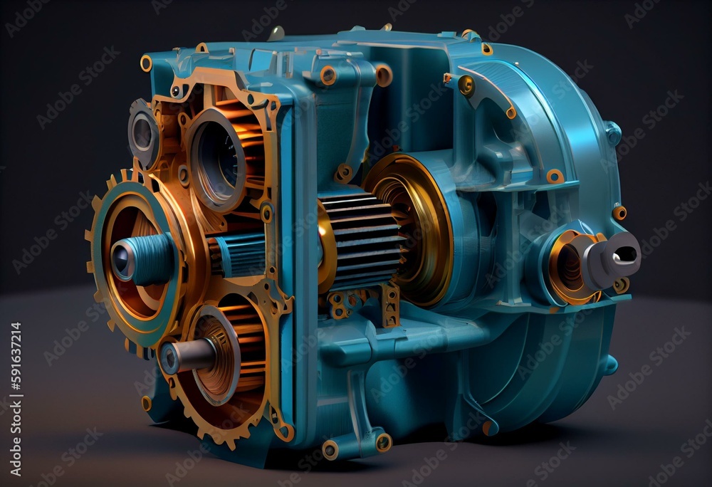 3D rendering - gear box section cut FEA analysis. Generative AI 3D rendering - gear box section cut FEA analysis. Generative AI