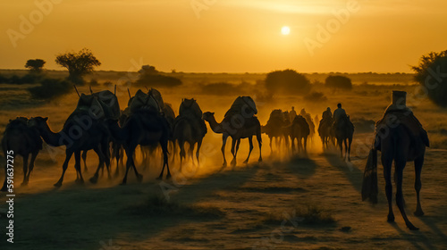 Desert Treks. A Caravan of Camels. Generative AI