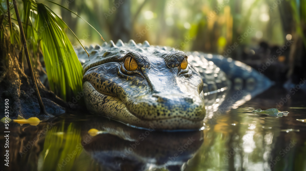 Fototapeta premium Beauty in the Beast. Alligator's Elegance in the Murk. Generative AI.Generative AI