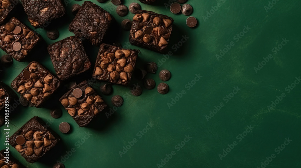 minimalistic Background with brownies and cake, top view, free Copy space, mock-up minimalistic Background with brownies and cake, top view, free Copy space, mock-up