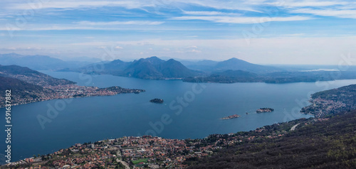 Aerial views of Borromeo Islands on Lake Maggiore