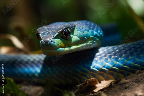 Majestic Blue Viper Snake in Its Natural Habitat. Generative AI....
