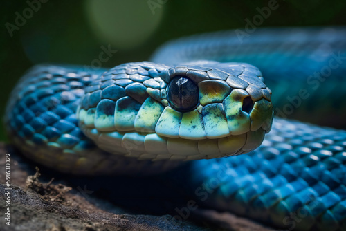 Majestic Blue Viper Snake in Its Natural Habitat. Generative AI....