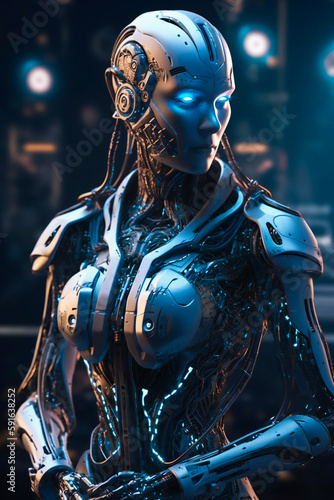 Cyborg girl  Robot woman. Ai generated