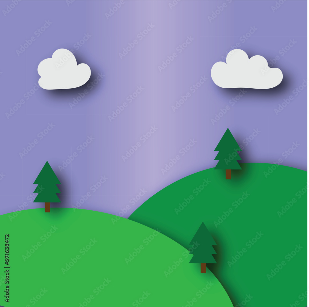 green mountains paper cutout illustration background and flyer vector