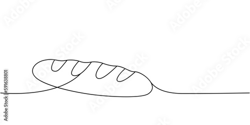Long loaf bread one line continuous drawing. Bakery pastry products continuous one line illustration. Vector minimalist linear illustration.