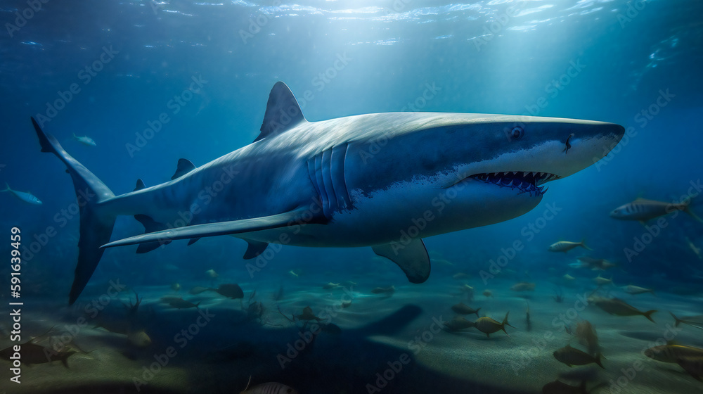 Fototapeta premium Capturing the Megalodon Shark. Generative AI