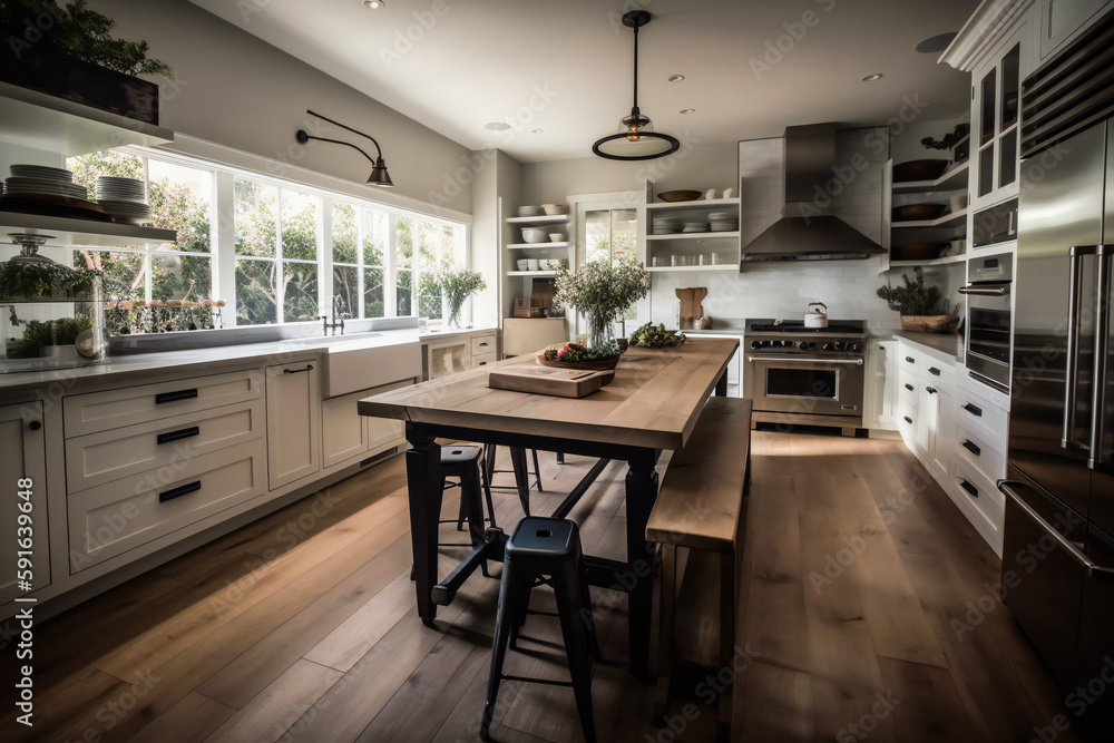 Fototapeta premium Modern Kitchen Design with Sleek Countertops and High-End Appliances . Generative AI
