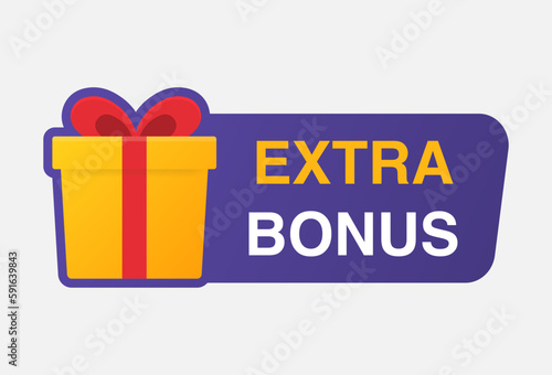 Extra bonus label banner. Modern banner with surprise gift. Web template for promotion. Bonus icon. Vector illustration. 