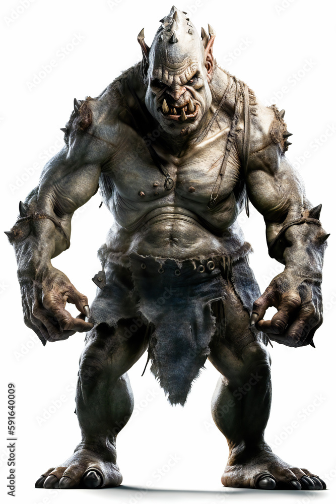 Ogre with Piercing Eyes and Sharp Teeth isolated on white background. AI Generated Ogre with Piercing Eyes and Sharp Teeth isolated on white background. AI Generated