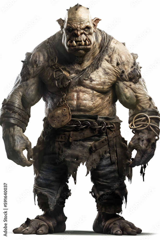 Ogre with Piercing Eyes and Sharp Teeth isolated on white background. AI Generated Ogre with Piercing Eyes and Sharp Teeth isolated on white background. AI Generated